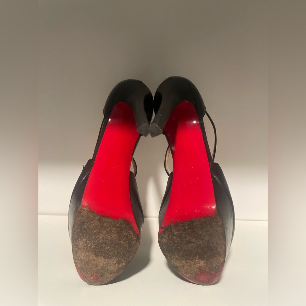 CHRISTIAN LOUBOUTIN Black Leather Criss Cross Platform Pumps Size 38.5 - Picture 5 of 7